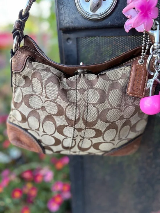 Y2k COACH 10980 CHELSEA SIGNATURE C JACQUARD HOBO HANDBAG SATCHEL Brown LEATHER - Picture 2 of 10